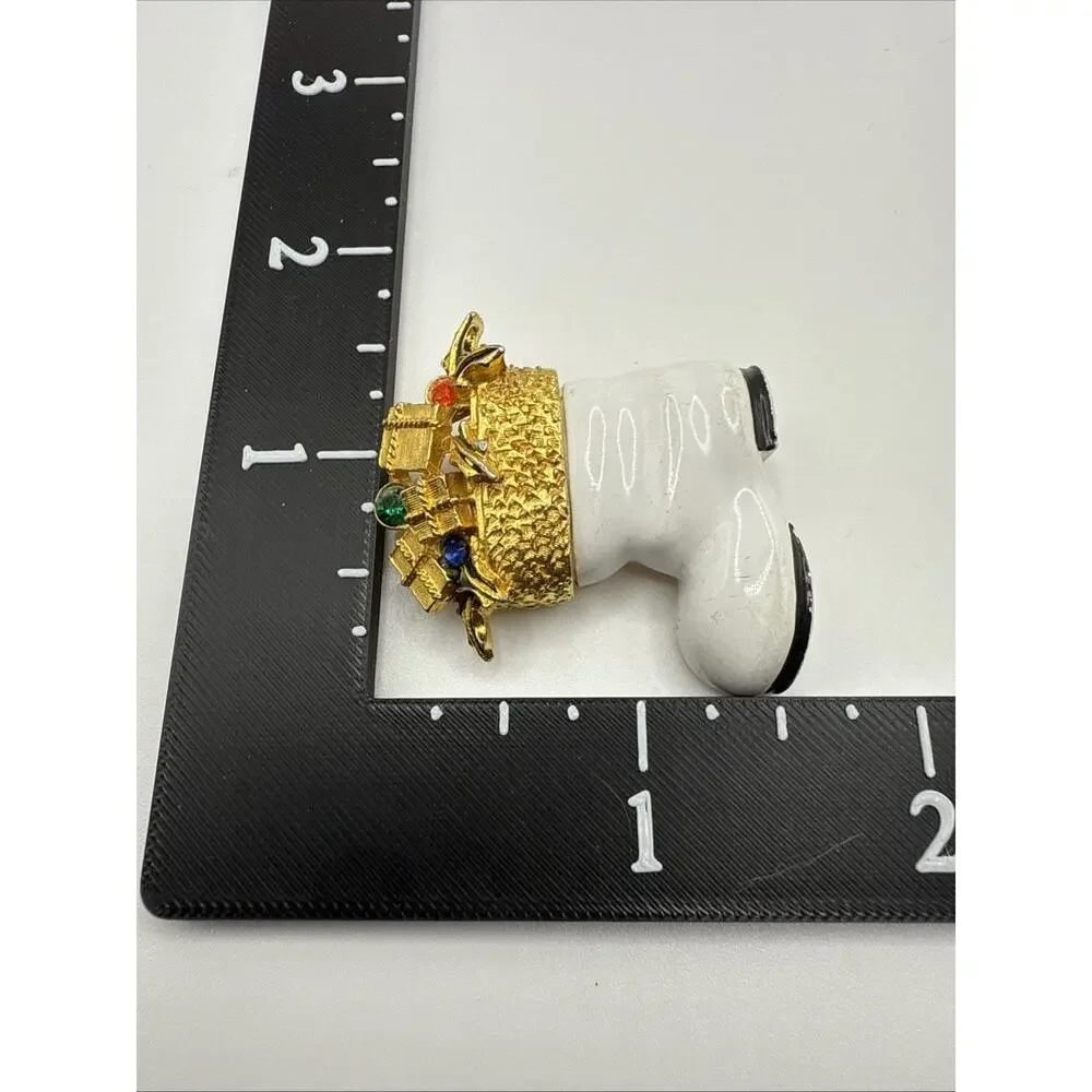 Vintage Arthur Pepper Christmas Brooch ART White Enamel Rhinestone Boot Stocking